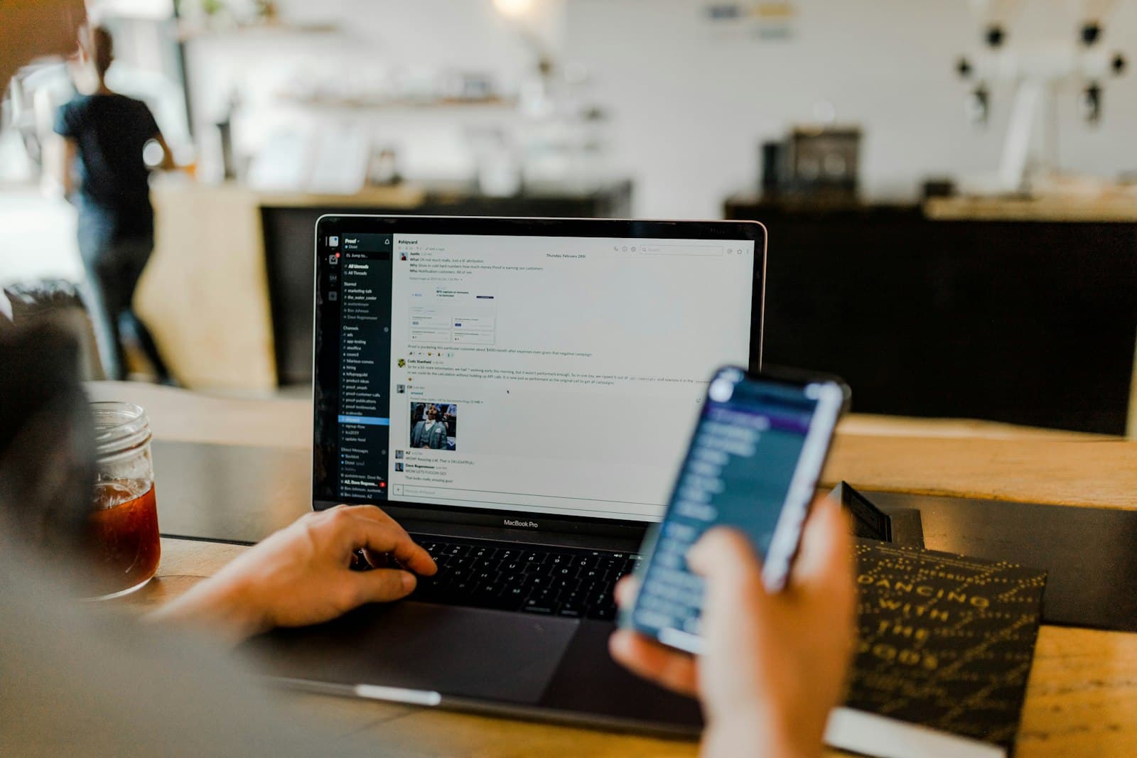 Laptop and phone on a desk during everyday account work